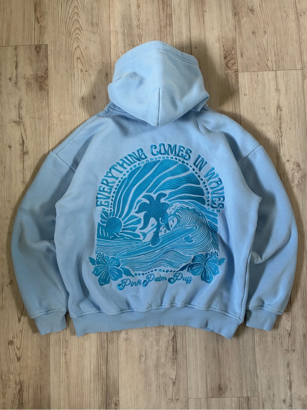 Pink Palm Puff Baby Blue Hoodie